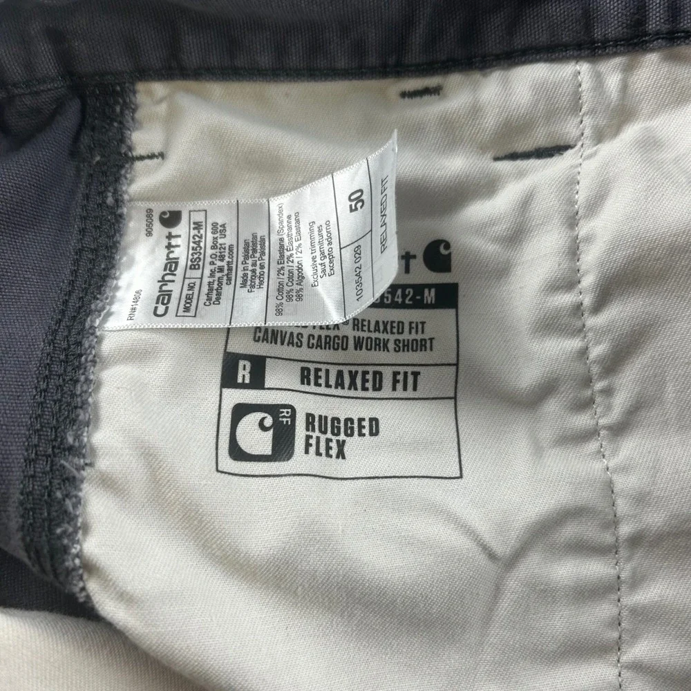 Carhartt Mens 50 Relaxed Fit Rugged Flex Canvas Cargo Utility Work Shorts Grey